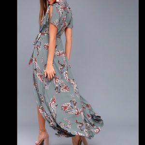 Lulus Fiorire Blue Floral Print Wrap Maxi